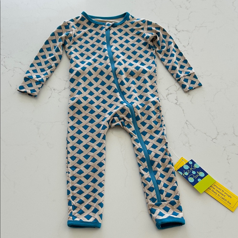 Kickee Pants Blue and Tan Lattice Kids Footie